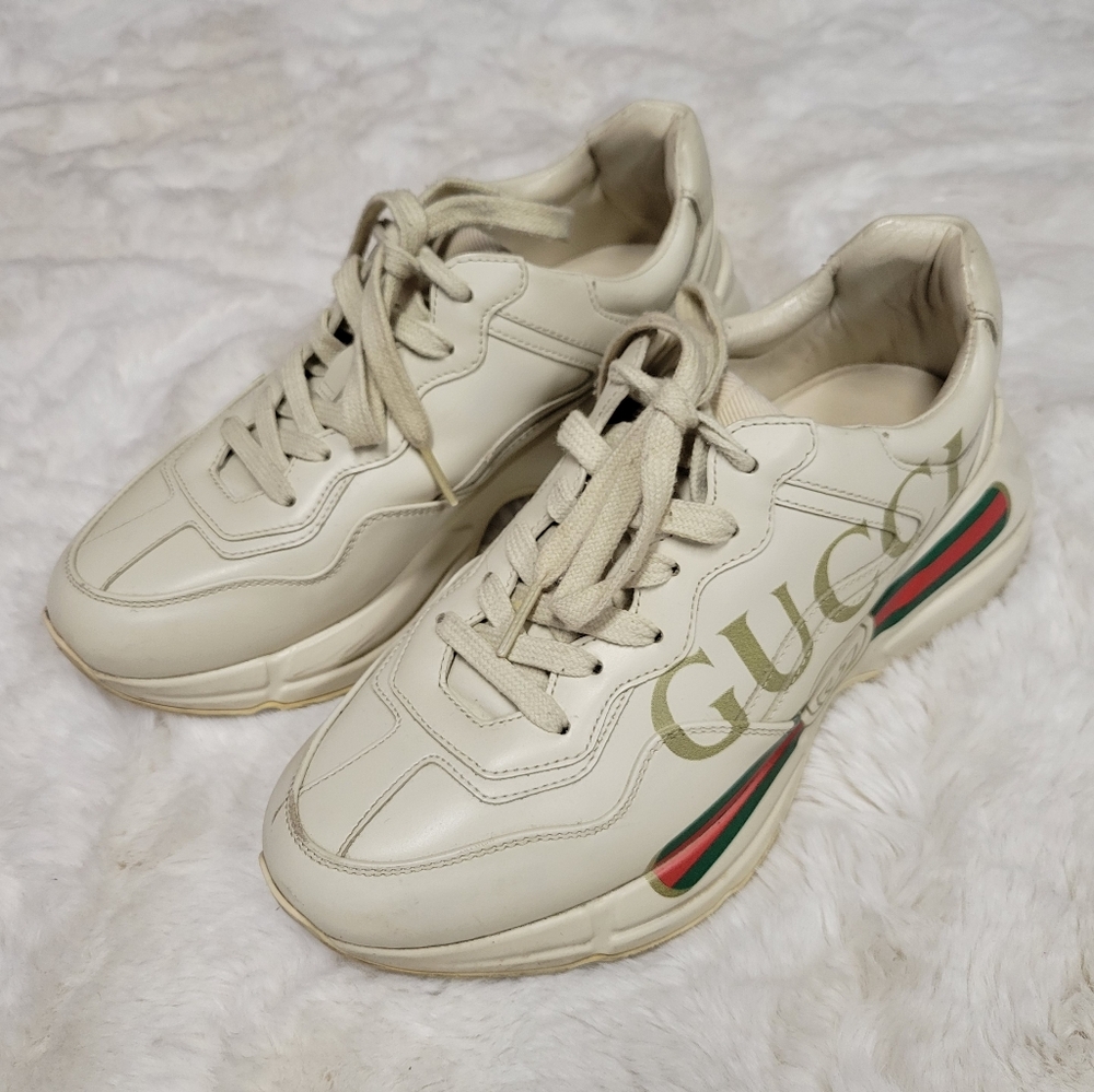 Gucci woman’s Rython Vintage logo leather sneakers Size 37 7 - Picture 1 of 14
